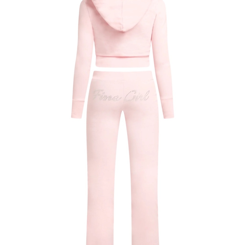 Pink Ribbed Tracksuit with Rhinestone Detail Fine Girl So 2000s Ribbed Tracksuit